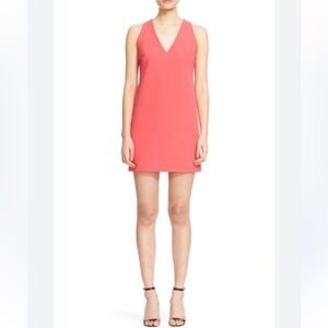 Milly Neon Orange V-Neck Sleeveless Mini Sheath Dress